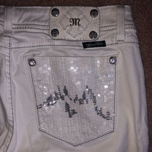 Miss Me White Skinny Jeans with Sequin Back Pockets
